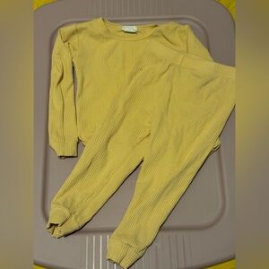 Petit Lem Sunshine Yellow Ribbed Kids Pajama Set